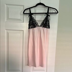 NWOT! Victoria's Secret Blush Pink Chemise with Black Lace Trim